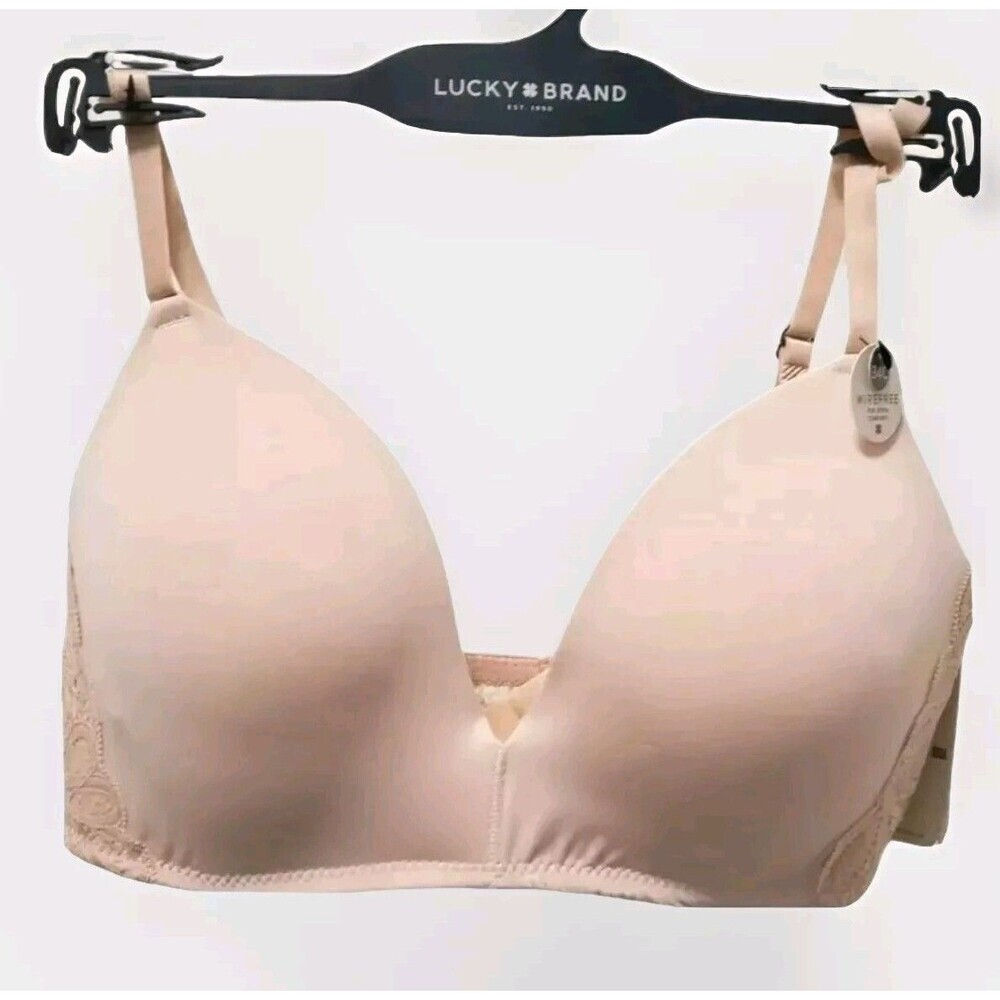 Lucky Brand T-Shirt Bra Size 34C Cream Lace Trim Wire Free NWT